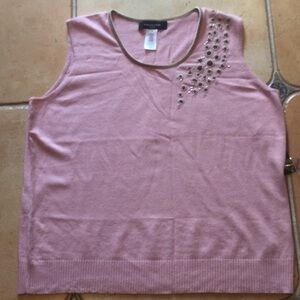 Jones New York pink 2X bead embroidered knit tank NWT